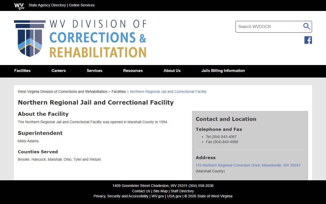 Hancock County inmate records Northern Regional Jail facility profile