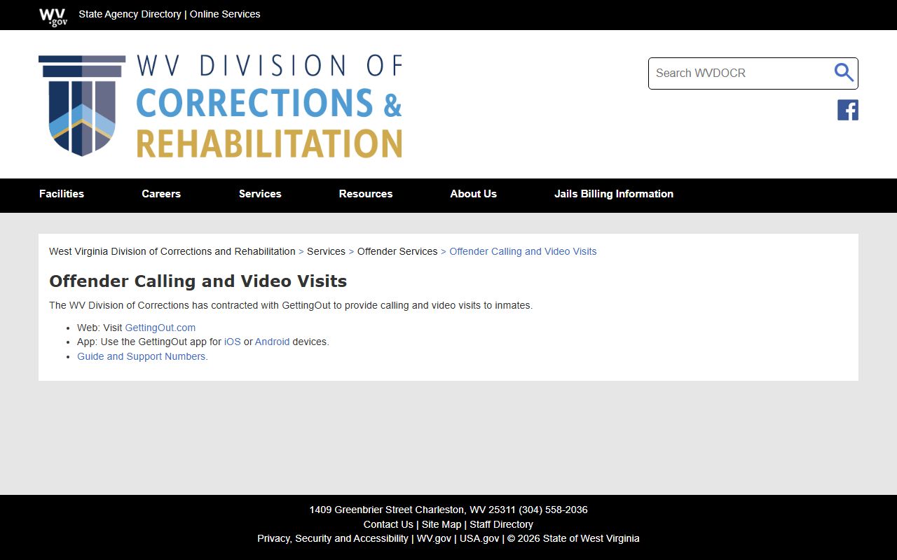 Northern Regional Jail phone and video visit services for Hancock County inmates